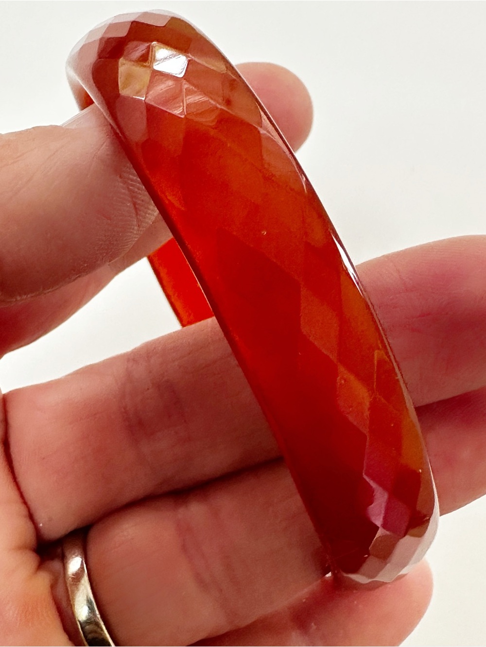 Vintage Carnelian Gemstone Faceted Red Bangle Bracelet